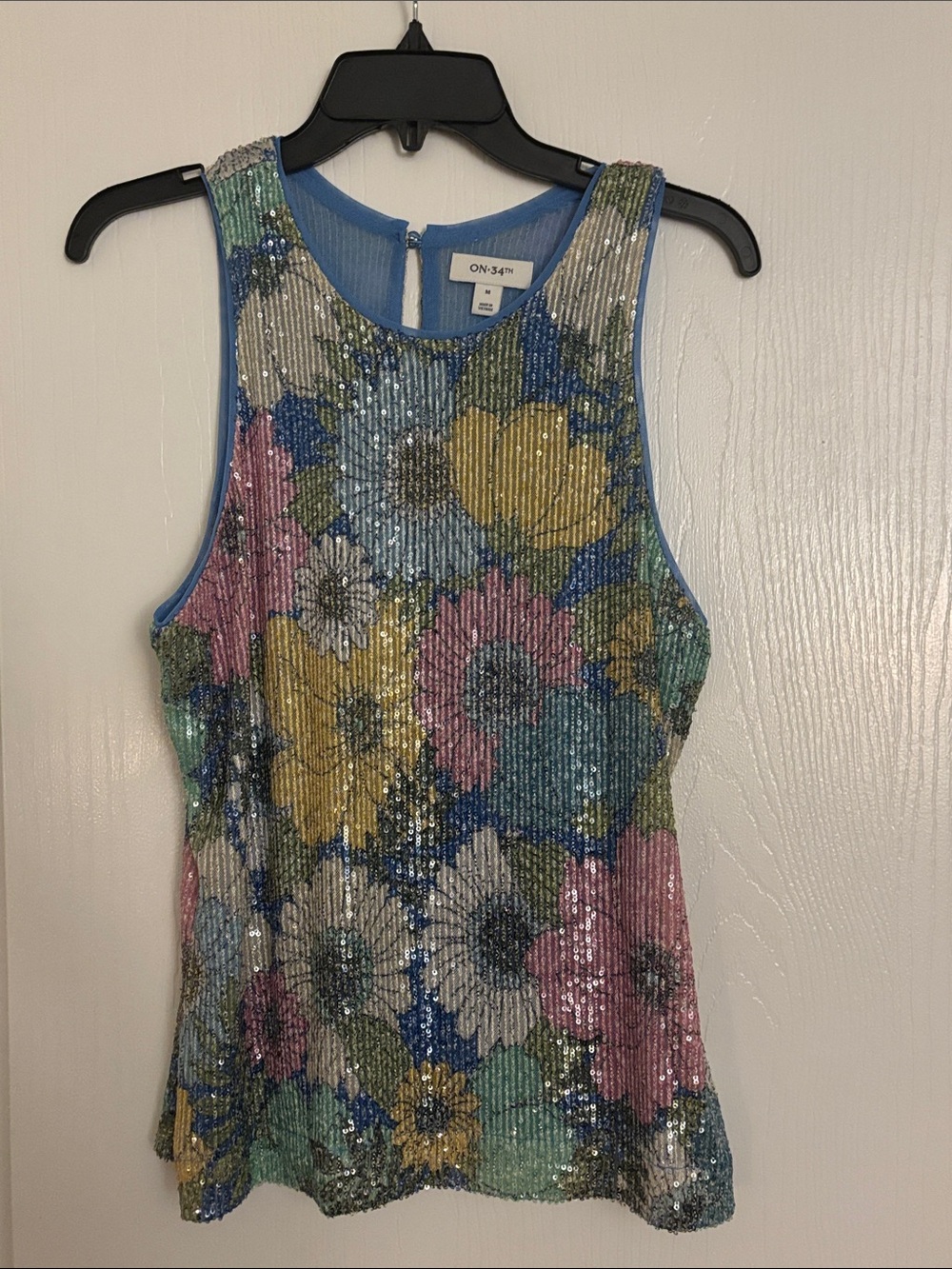 ON 3rd Blue-Lined Multicolor Sequin Floral Tank